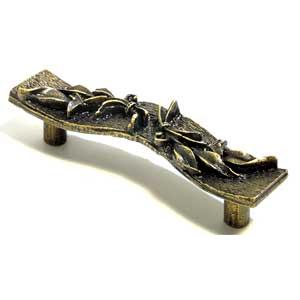 Emenee OR330-ABB Premier Collection Small Leaf Texture Pull 4 inch x 1-1/8 inch in Antique Bright Brass Floral Series